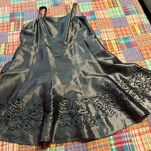 Silver dress with black rose embroidery